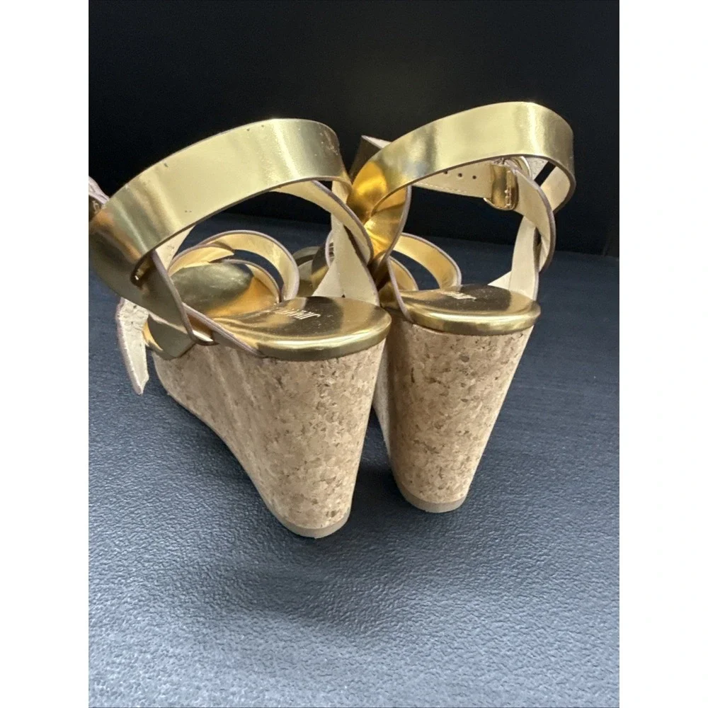 Jimmy Choo Gold Platform Heels Ankle Strap Leather Open Toe (SEE PICTURE )